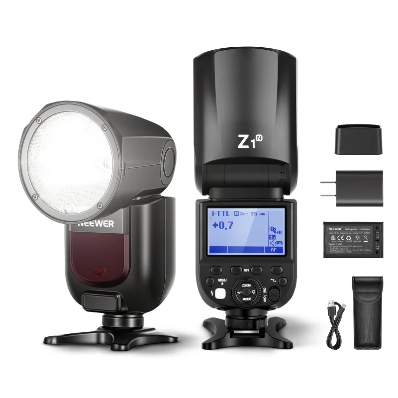 NEEWER TTL Round Head Flash Speedlite for Nikon (Z1-N) - 1 Battery Kit