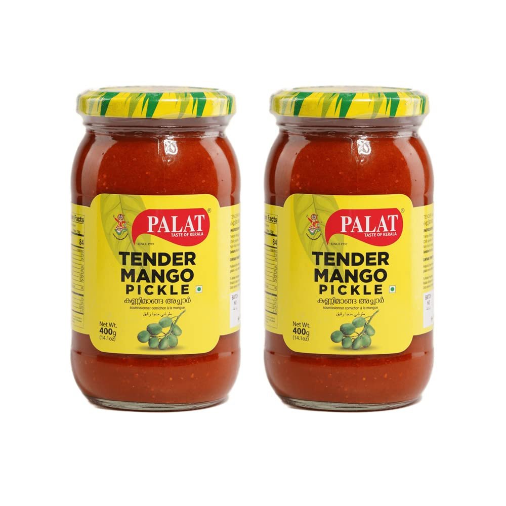 PALAT - Tender Mango Pickle Traditional and Handcrafted Pickle Cylindrical Glass Bottle 400 GM - Pack of 2