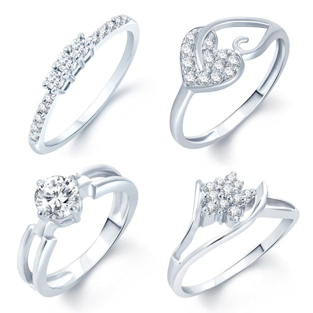 Incredible Rhodium Plated Set of 4 CZ Ring Combo for Women.