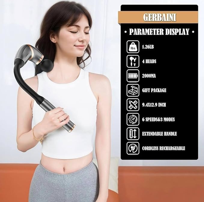 SmartGadgets Massage Gun with Extension Handle, Percussion Massage Gun for Pain Relief, Deep Tissue Handheld Muscle Massager for Back, Neck, Shoulder, Legs&Whole Body