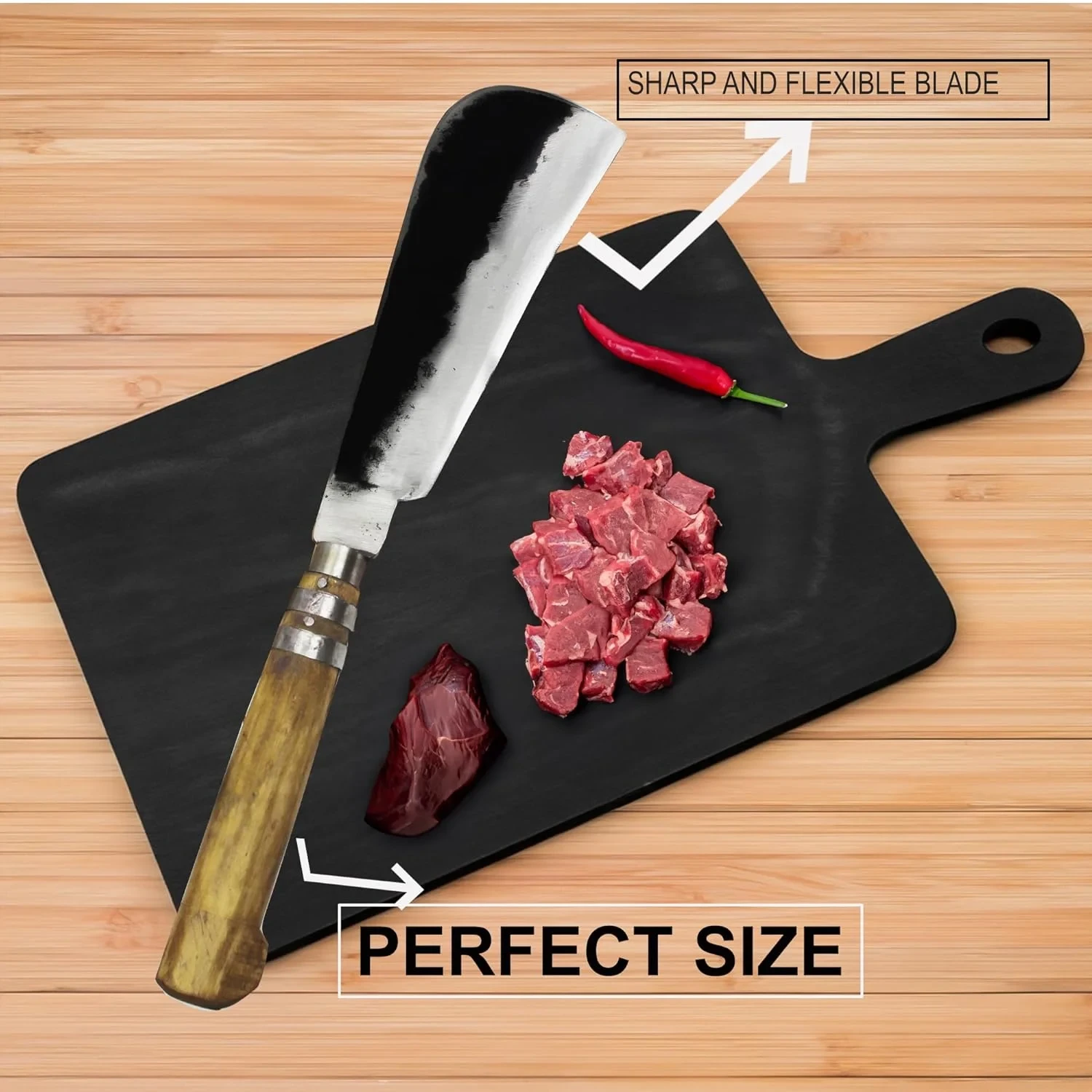 GONATURS Kitchen Knife Aruval Traditional Handmade High Tempered Iron Carbon Steel Wooden Handle Bill Hook Felling Multi Purpose Medium Kattan Vettukathi