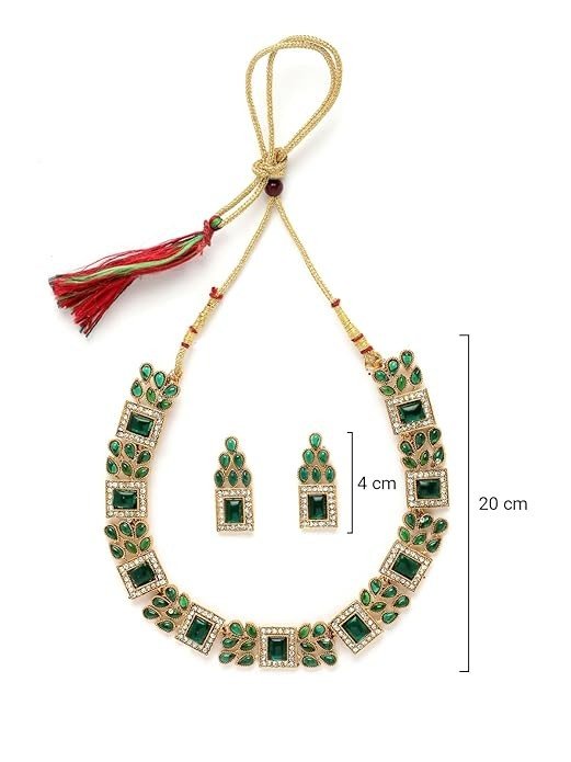 Sukkhi Sparkling Gold Plated Green AD Stone Collar Bone Necklace Set And Earring | Jewellery Set For Women (NS105664)