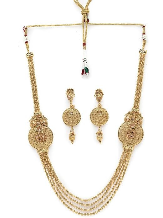 Gold Plated Golden Rani Haar Long Kundan Studded Multistring Necklace Set And Earring | Jewellery Set For Women (NS105735)