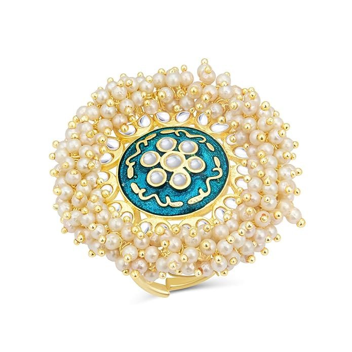 Glitzy Kundan Gold Plated Pearl Ring for Women (SKR85679)