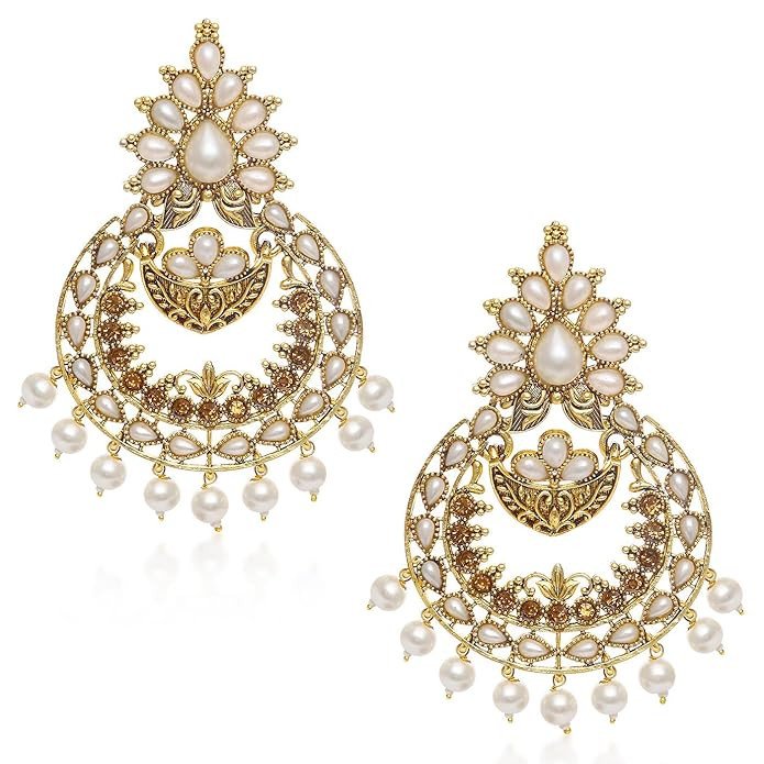 Gold Plated White Chandbali for women.