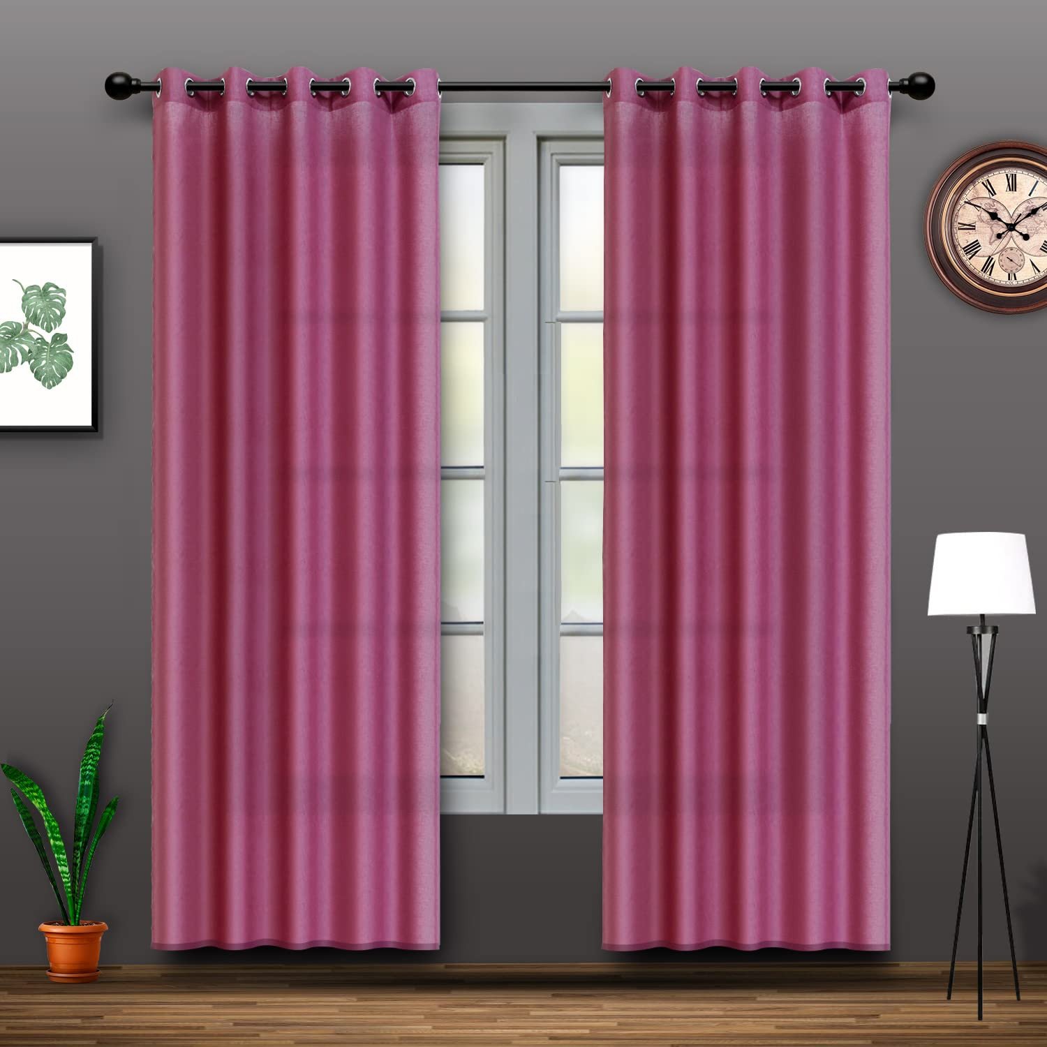 GONATURS Cotton Linen Solid Sheer Curtain Set with Eyelet Rings Non Blackout Set of 2,Window Curtain (4.5ft x5ft) (Burgundy Purple)