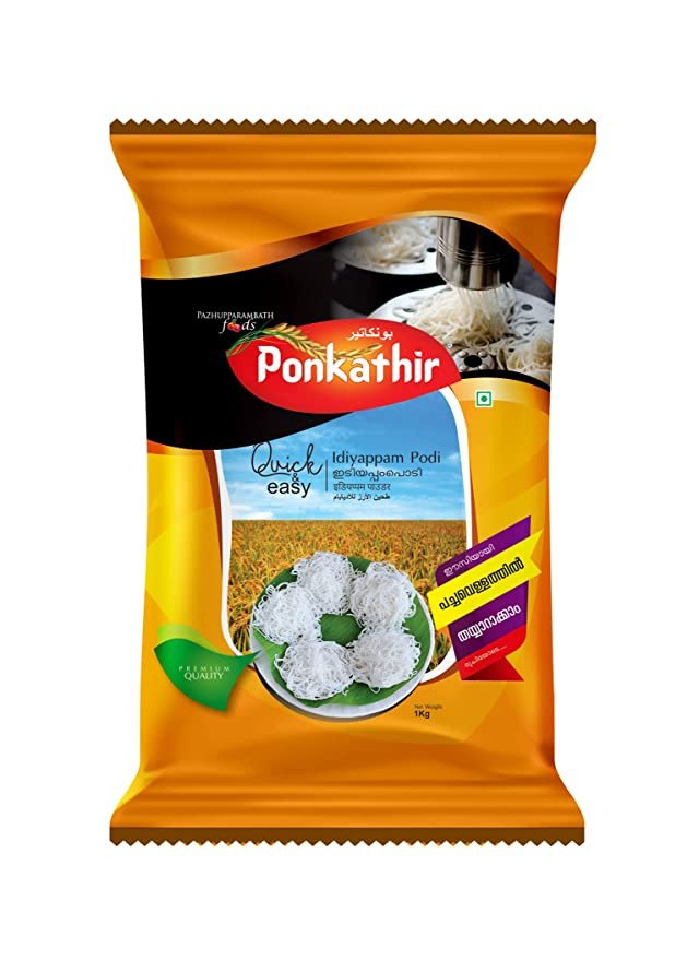 Kerala Ponkathir Quick and Easy Idiyappam Powder 1 Kg (ഇടിയപ്പം പൊടി) | Idiyappam Rice powder | Normal Water Idiyappam Powder | Noolputtu Podi (Delivery 24 hours in Hyderabad)