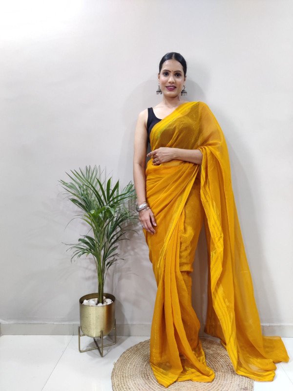 Aparna Collection's Attractive Stylish Fancy In Just Saree Wear In One Minute Ready To Wear Saree - Multicolour | Ready To Wear Now Simmer Fancy Fabric With Satin Patta