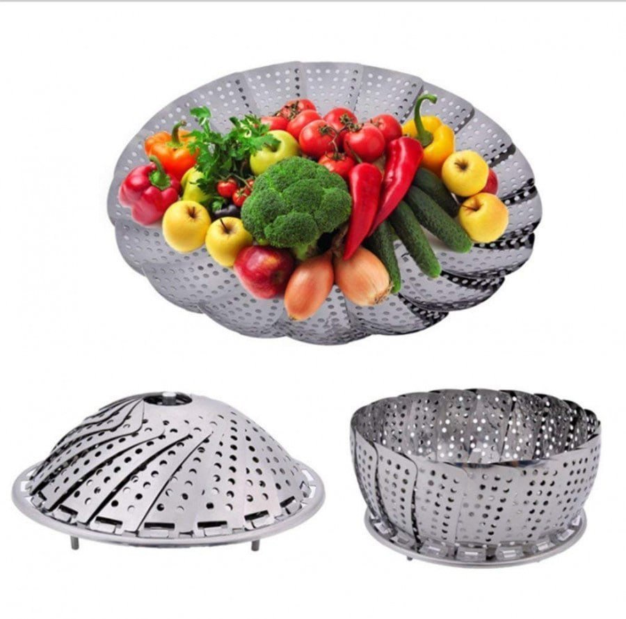 SmartGadgets Folding Vegetable Steamer Basket – Premium Stainless Steel Expandable Steamer for Veggies, Fits Various Pot Sizes