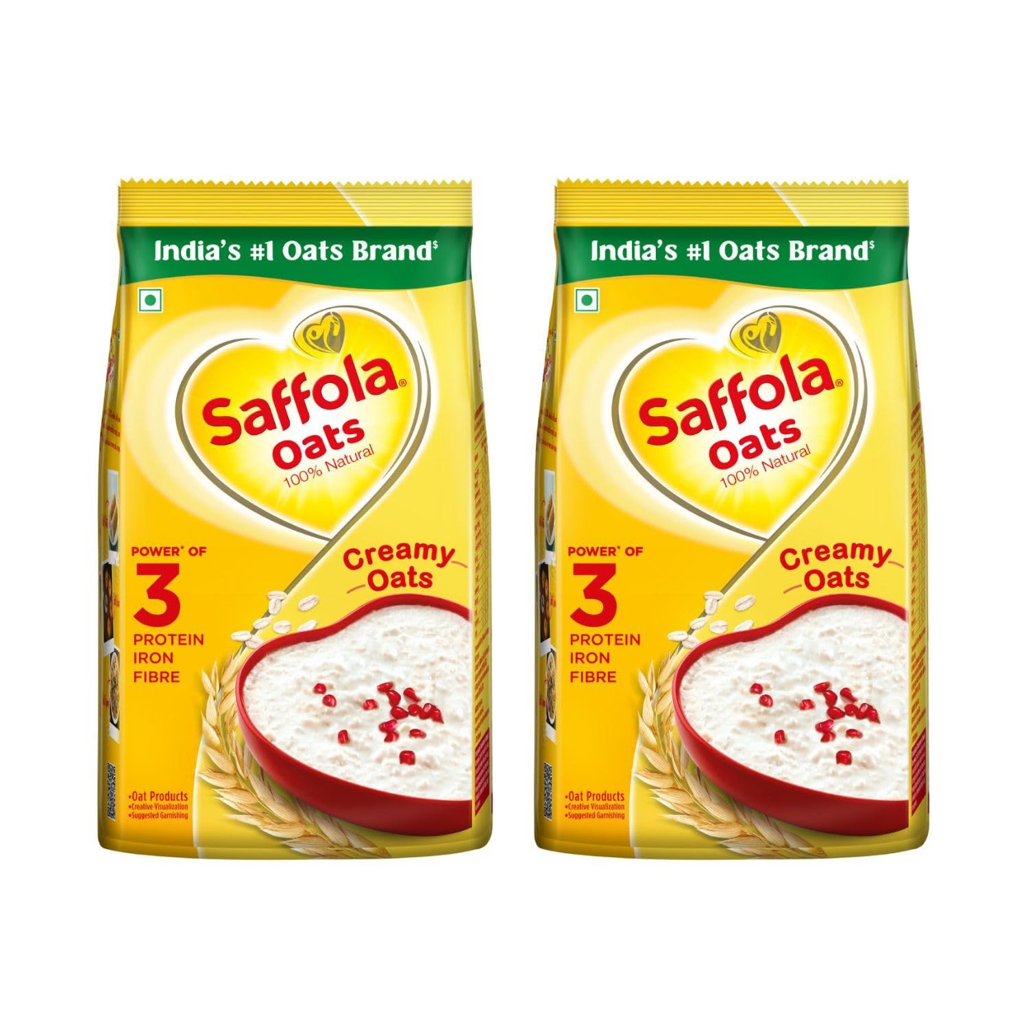 Saffola Oats | Rolled Oats | Delicious Creamy Oats | 100% Natural | High Protein & Fibre | Healthy Cereal for weight loss | 2kg (Pack of 2 x 1kg)