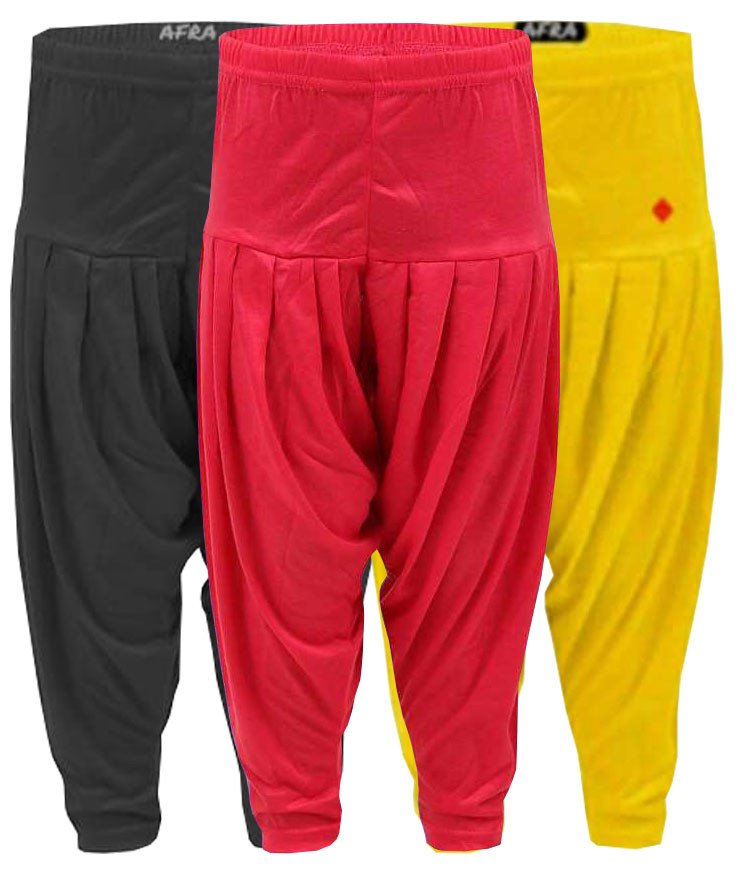 AFRA Kid's Viscose Solid casual Full Length Solid Patiala Pant - 3 Pack Combo | Dhoti | Girl's Patiala Pants (3 in 1)
