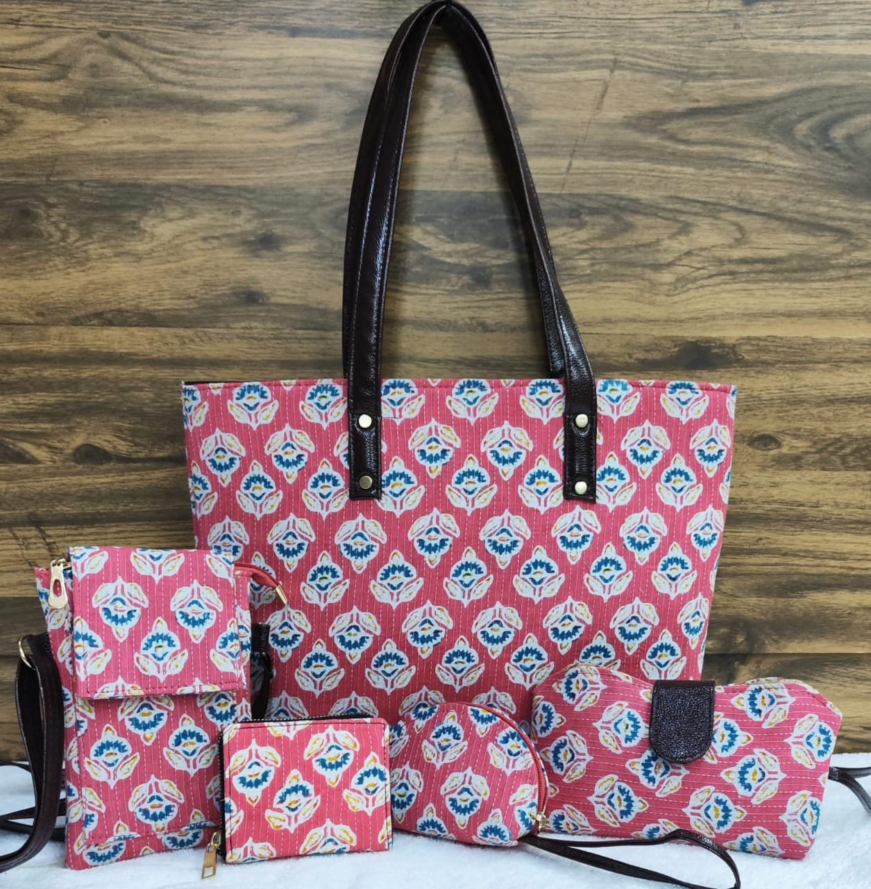 Elegant Classy Women Handblock Printed Handbags (5 Pieces Combo) - Multi Colour | Ladies Handbag Combo Pack