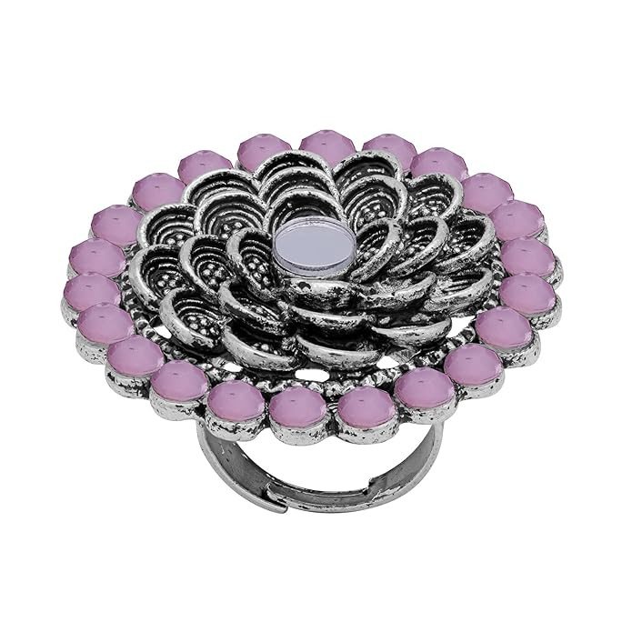 Fancy Floral Oxidised Cocktail Ring for Women (LR104369)