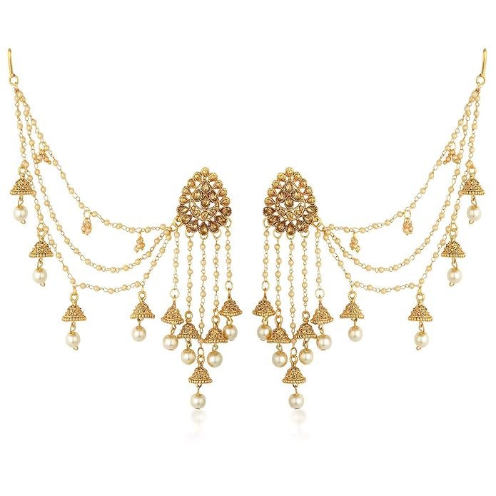 Incredible Brass Gold Plated Wedding Jewellery Bahubali Inspired Long Chain Jhumki Earrings for Women (E73492_D1)