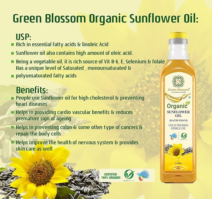 Green Blossom Cold Pressed Natural & Organic Sunflower Oil - 1 Liter