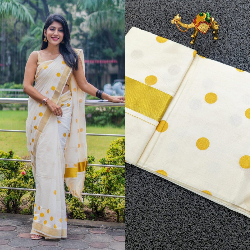 Banarasee Handloom Pure Linen Saree With Contrast Border-White & Yello