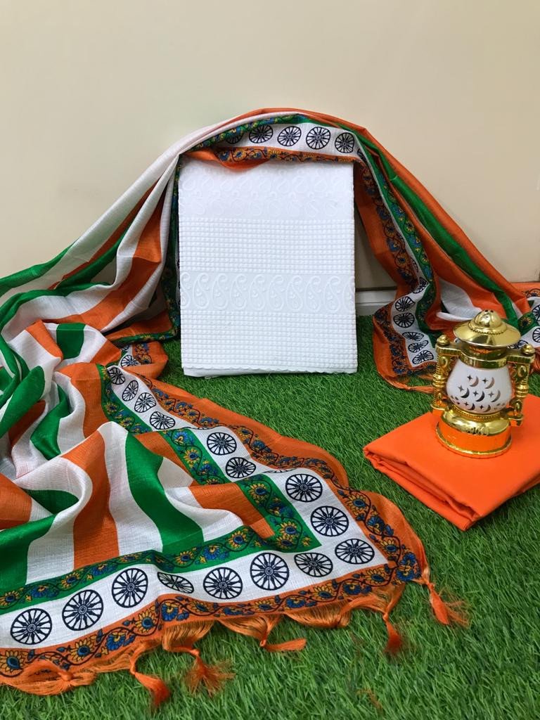 Avanika Collection's Independence Day Special Tiranga Cotton Unstitched Dress Material | Tricolour