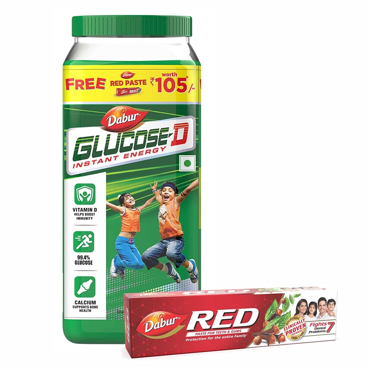 MS Dabur Glucose -D Insant Energy Boost With Vitamin D - 1 Kg With Dabur Red Paste 200g Free