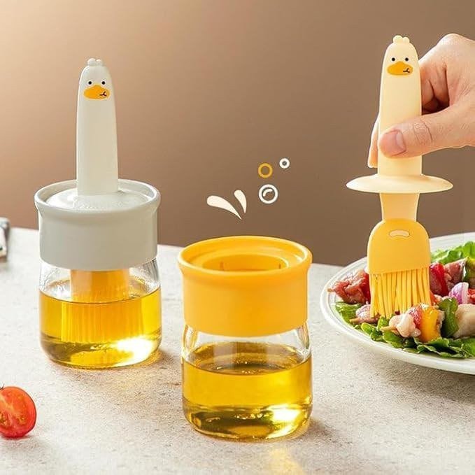 SmartGadgets 2-in-1 Oil Dispenser Bottle with Duck-Shaped Silicone Brush – Basting Brush & Spatula for Cooking Steak, Chicken, Vegetables – Small Kitchen Tool