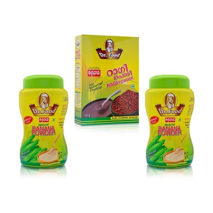 Dr Food Combo Pack Banana Powder Bottle 400g (2Nos) And Ragi Powder 400gm (1No)