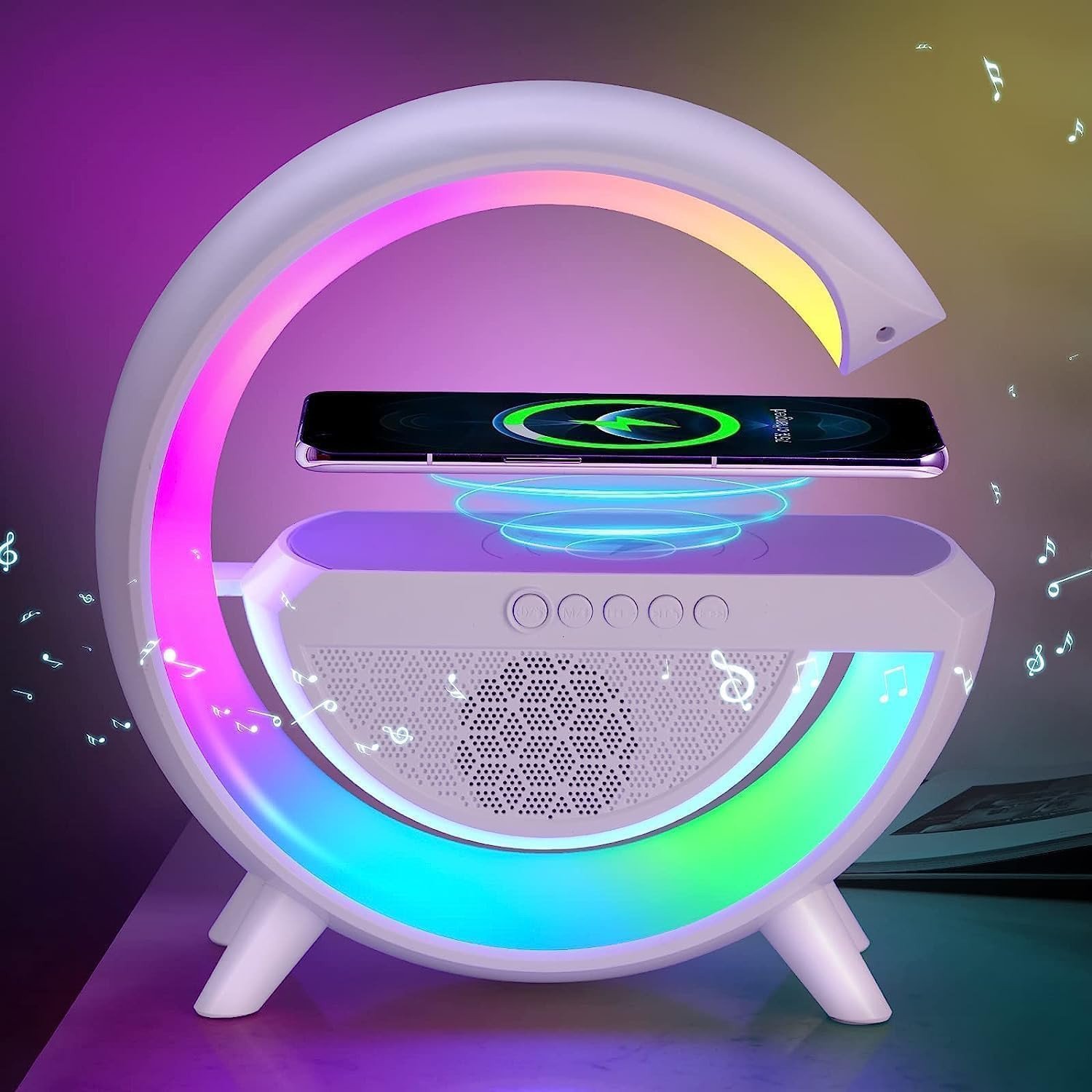 SmartGadgets G Speaker-APP Control 3 in 1 Multi-Function Bluetooth Speaker with Wireless Fast Charging, RGB Light and Sunrise Alarm Clock for Bedroom & Bedside Table Wireless Charger Lamp