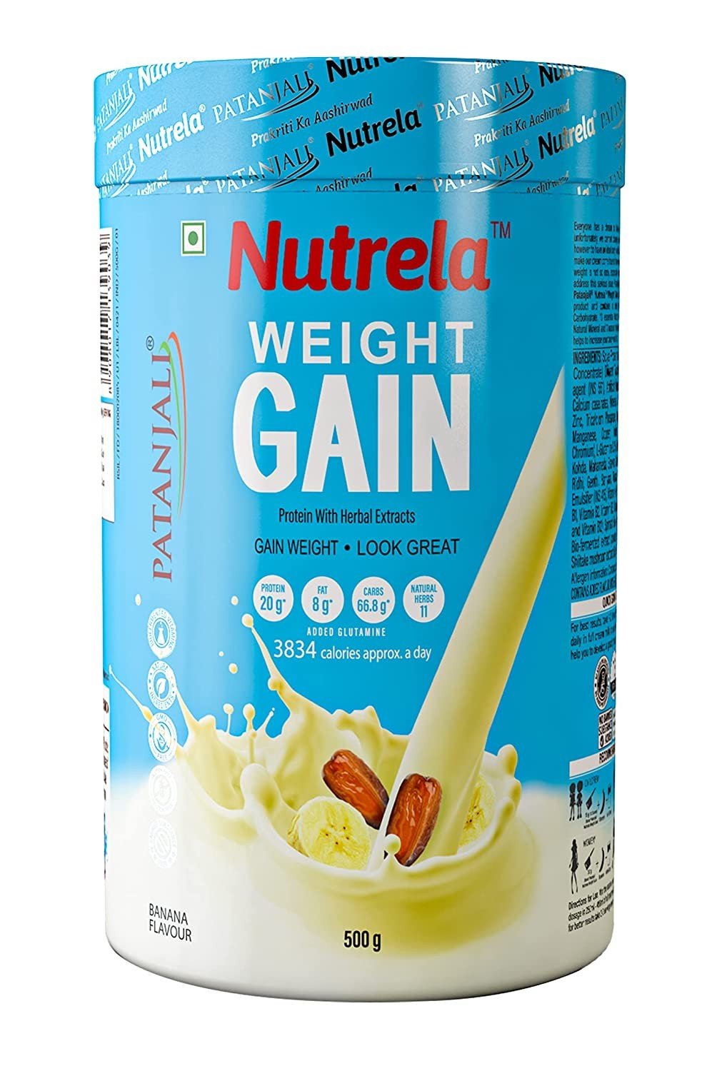 Nutrela Weight Gain( 500g ) Achieving The Ideal Body Weight, Protein, Fat, Carbohydrate, Vitamins, Minerals - Banana Flavour