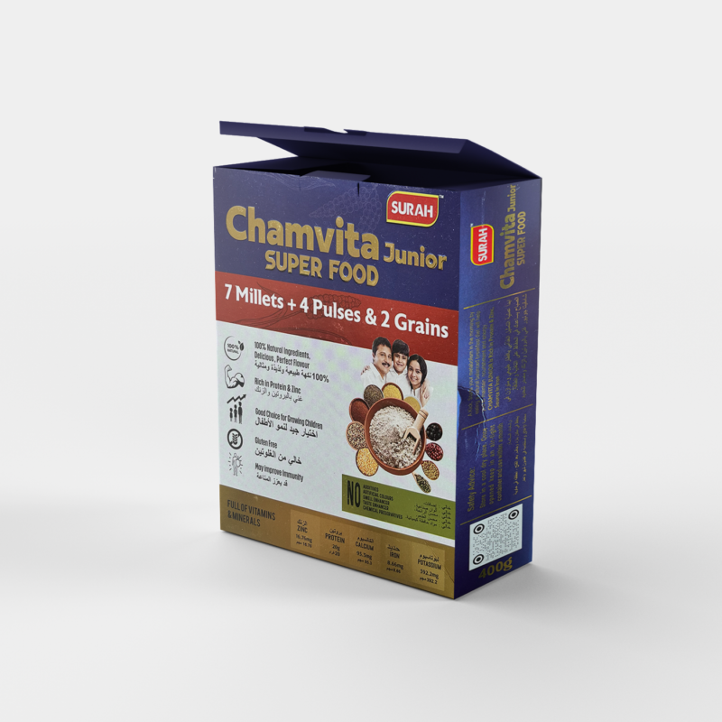 ChamVita Junior Super Food Natural Organic Millets & Pluses - 400g | 7 Millets + 4 Pulses & 2 Grains | 100% Natural Ingredients, Delicious, Perfect Flavour | Choice for Growing Children | Gluten-Free
