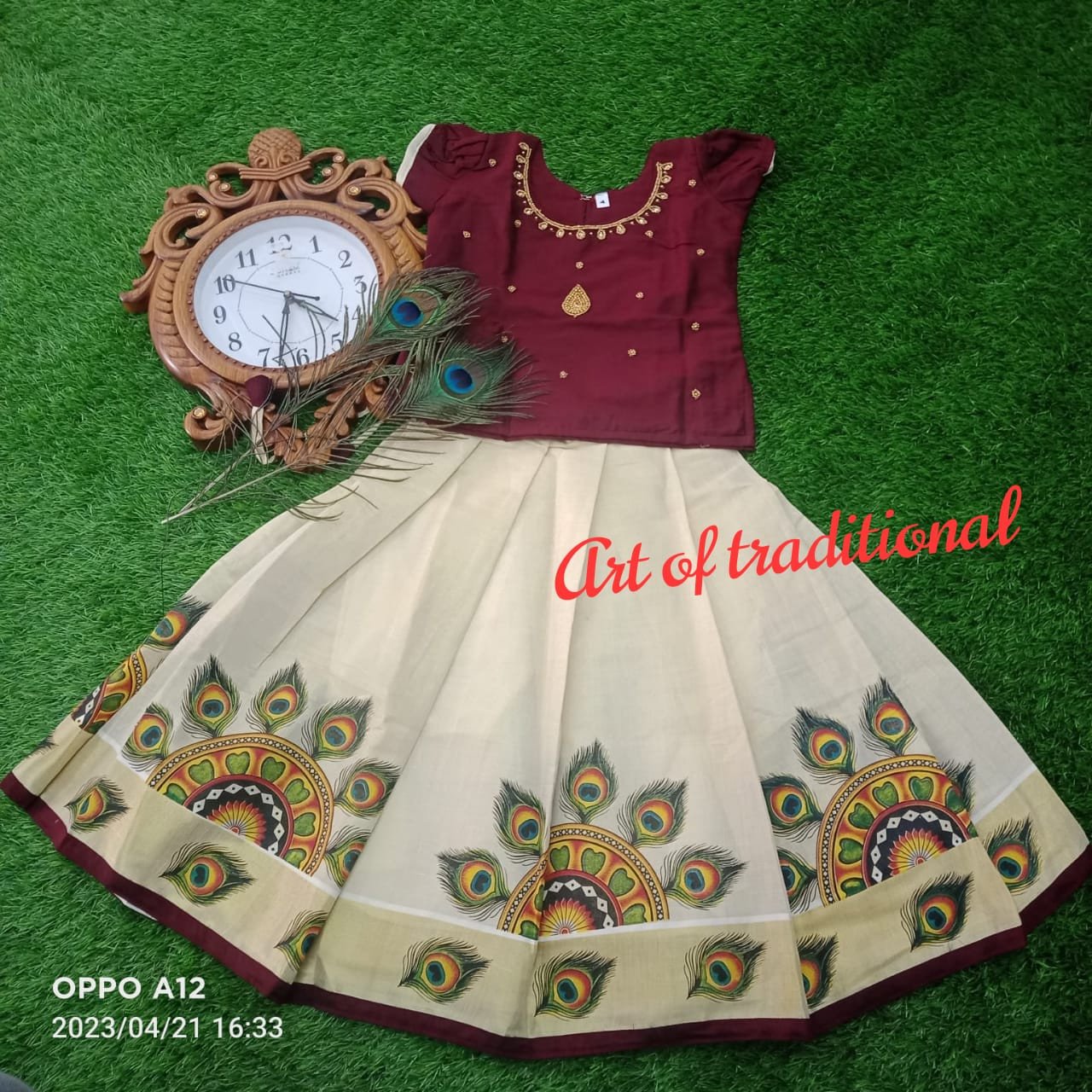 Classy Threads Collectionzz Attractive Premium Quality Golden Tissue Stitched Pattupavada With Blouse For Baby Girl - Multicolour | Kerala Traditional Skirt & Jacket