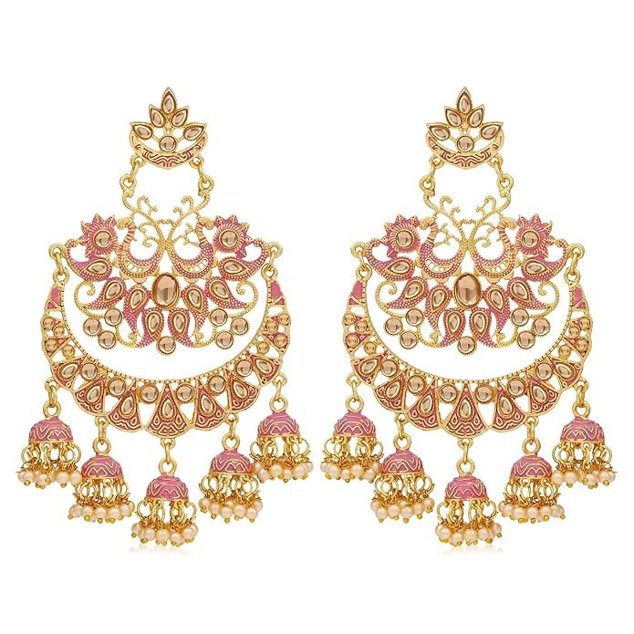 Gold Plated Mint Collection Pearl Chandelier Earring For Women.