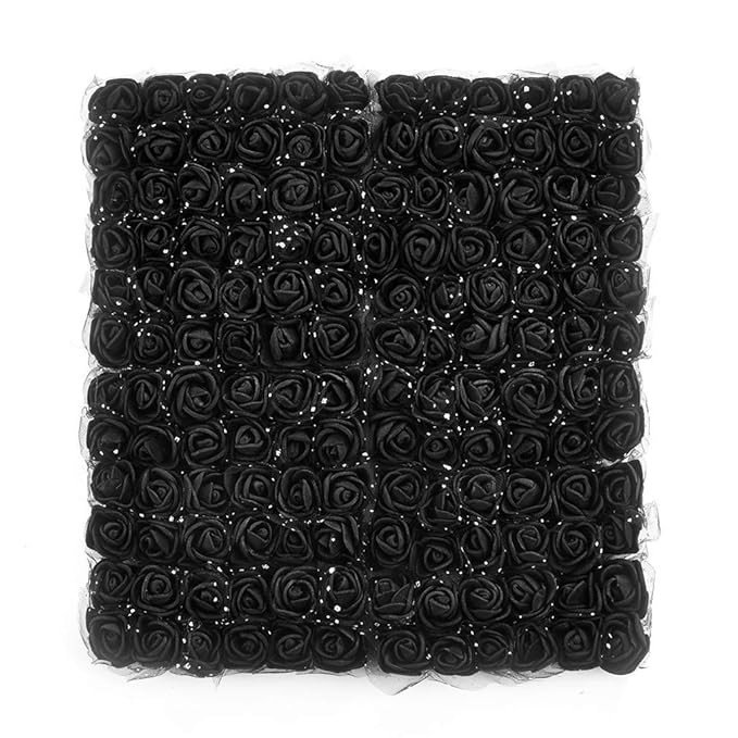 Khaira's Mini Small Artificial Floral Fake Foam Rose for Crafts, Festival, Home Decoration, Pooja Room Decorations 144 pcs (Black)