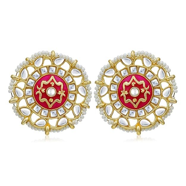 Fabulous Pearl Gold Plated Kundan Meenakari Stud Earring For Women.