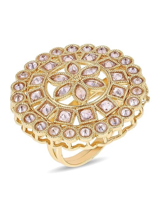 Traditional Design Gold Plated AD Stones Studded Adjustable Free Size Finger Ring | Fashion Jewellery for Women (LR104965)