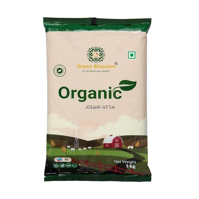 Green Blossom Natural Organic Jowar Atta - 1 Kg | Organic Jowar Flour Chakki | The High Fibre Atta | 100% Atta