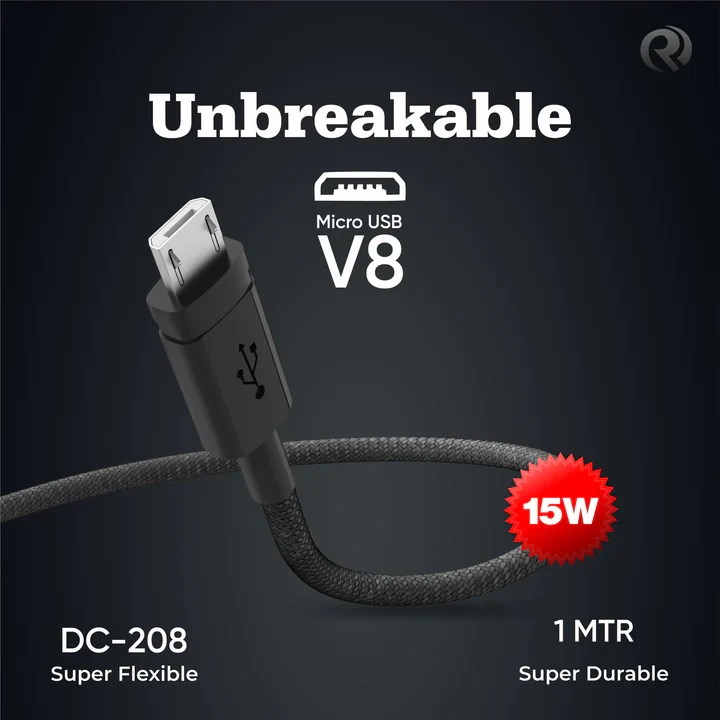 Robotek DC-208 Micro USB V8 15Watt Unbreakable Braided Cable