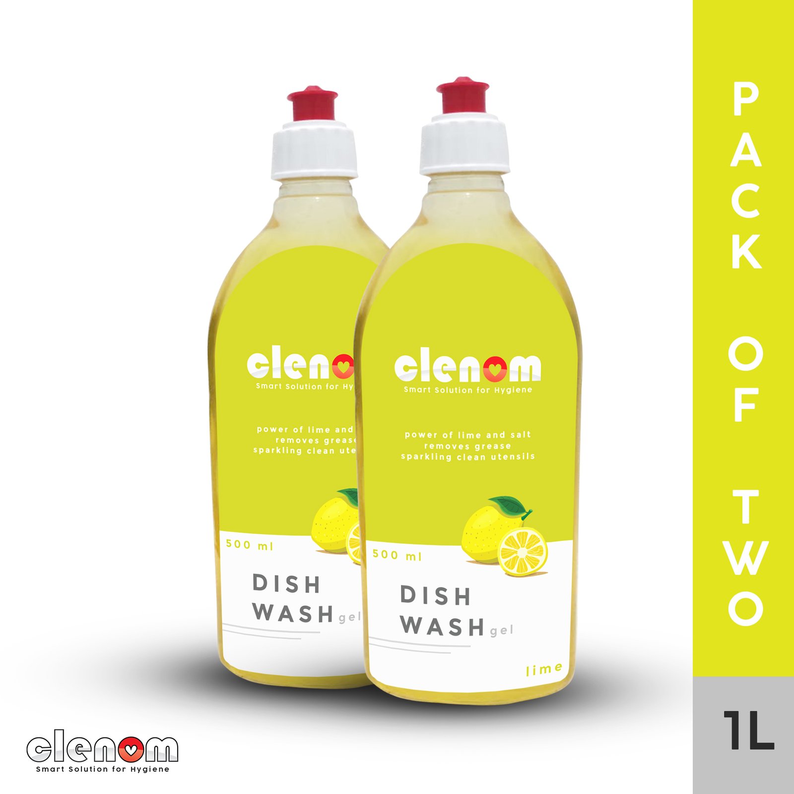 Clenom Dishwash Gel 1L (pack of 2), Each 500 ml