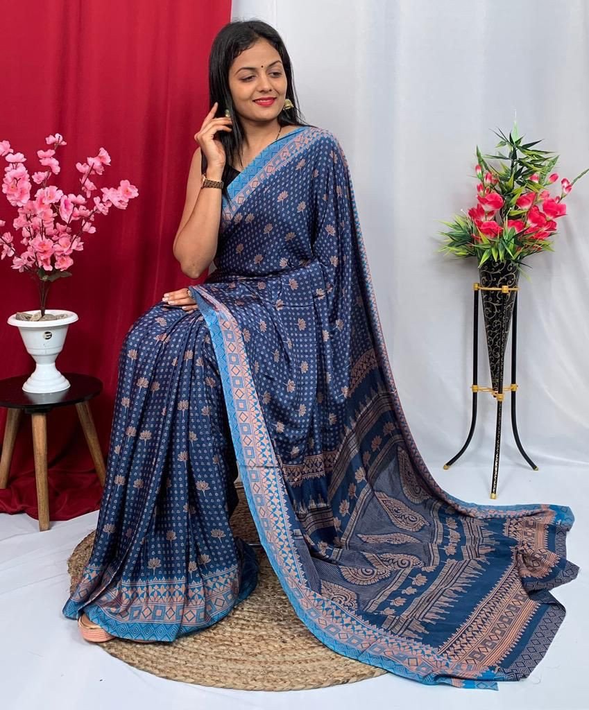 Edathal Star Collection's Women's Gorgeous Pure Rangoli Silk Printed Saree With Contrast Blouse Piece