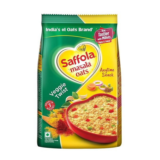 Saffola Masala Oats |Veggie Twist | Tasty, Anytime Snack | Ready in 3 mins | Millets Goodness- with Bajra & Jowar | No maida , No added preservatives | Oats helps manage weight |1kg