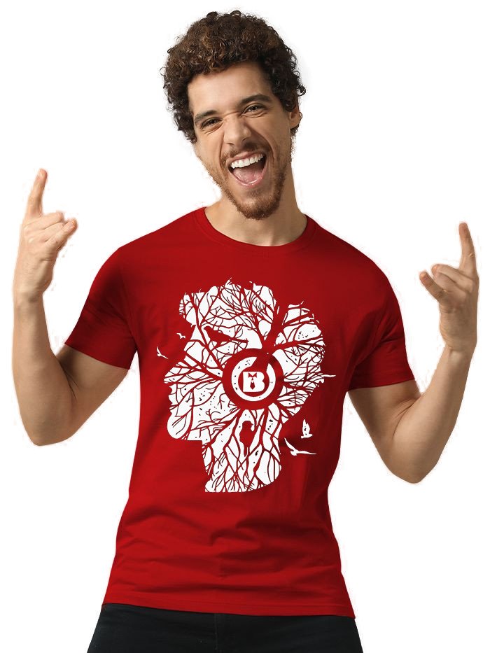 Beorign Regular Fit Solid Stylish Trendy Casual Cotton Blend Half Sleeves Printed T-Shirt for Men - Red Colour