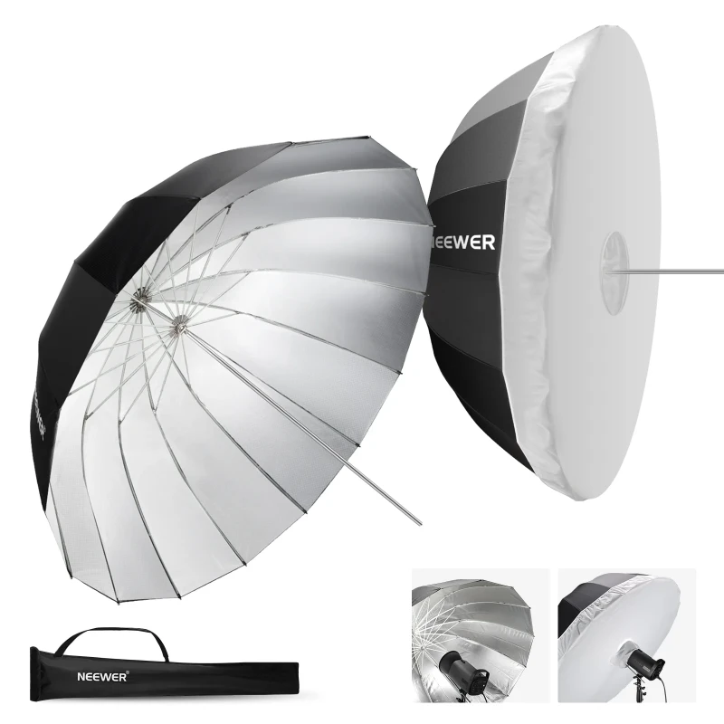 NEEWER Black/Silver Parabolic Reflective Umbrella with Diffuser (NS1U)