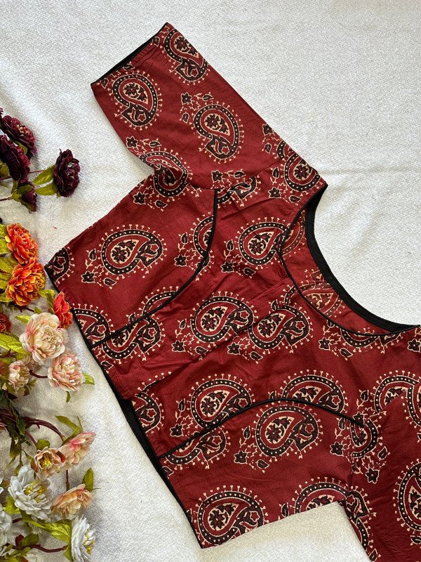 Sai Ram Textile's Ajrakh Pure Cotton Boat Neck blouse | Ready Made Blouse