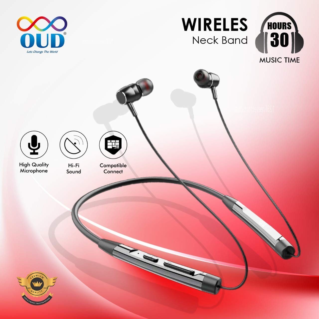 OUD Super BASS Wireless Neckband Earphones with 30 Hour Music