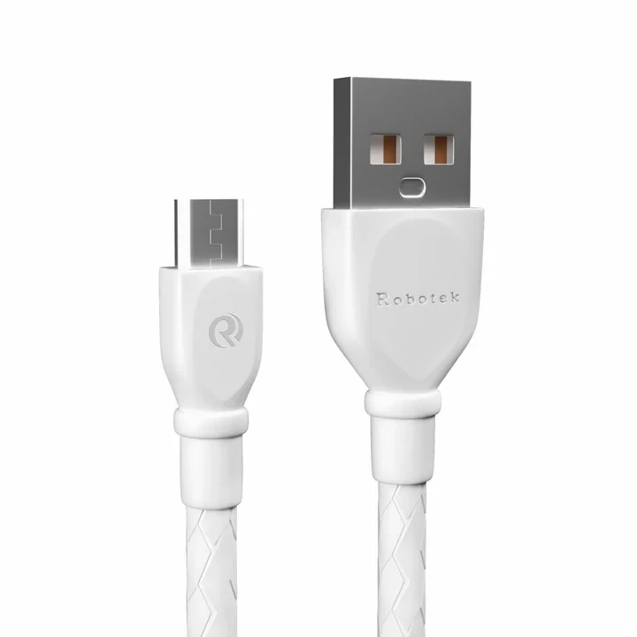 ROBOTEK DC-108 Raftaar Series Micro USB 3A Fast Charging Cable, Made in India, 480Mbps Data Sync, Solid Cable, 1 Meter Long USB Cable for Micro USB Devices (White)