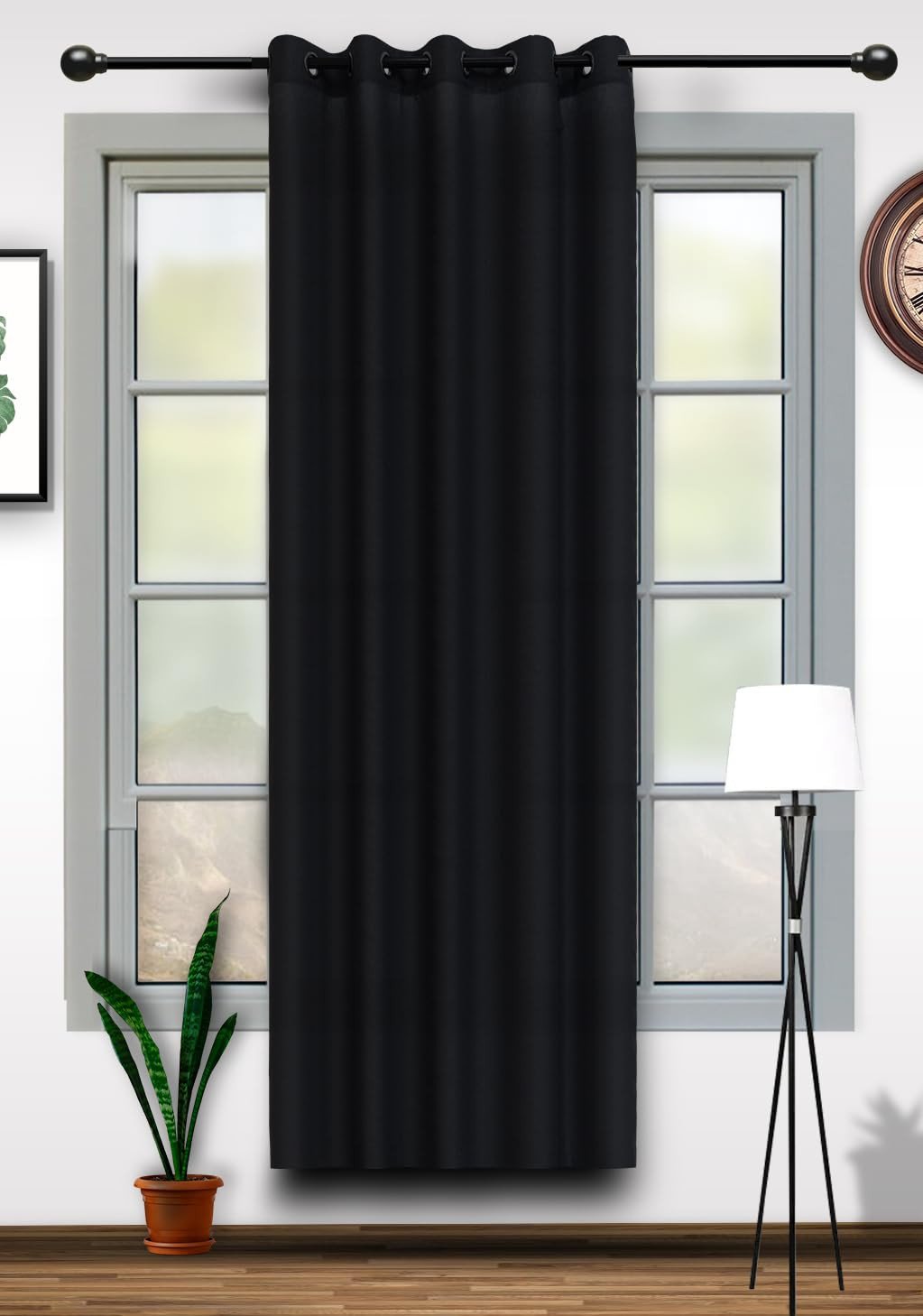 GONATURS Cotton Linen Solid Sheer Curtain Set with Eyelet Rings Non Blackout Single,Long Door Curtain (4.5ft x9ft) (Black)