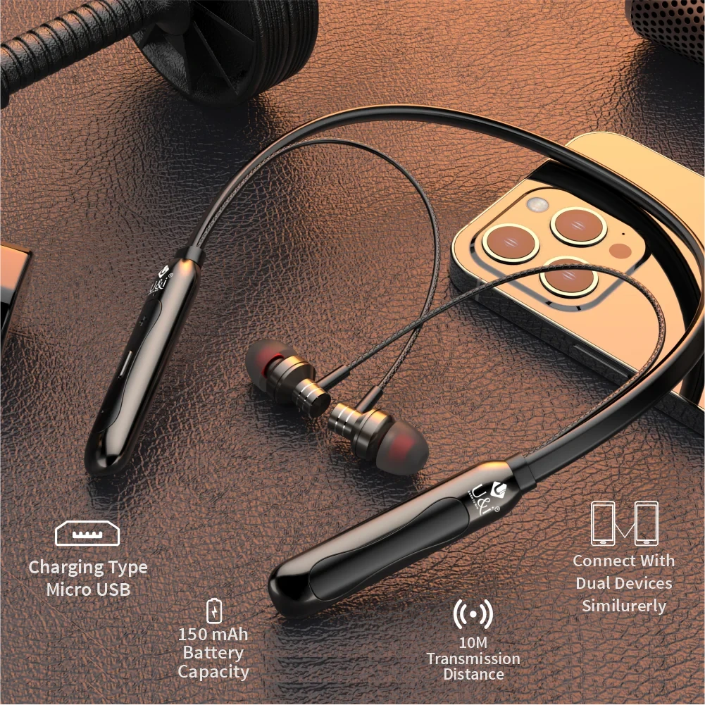 U&i Swift 50 Hours Talk Time Fast Charging Wireless Neckband Bluetooth Headset (In the Ear)