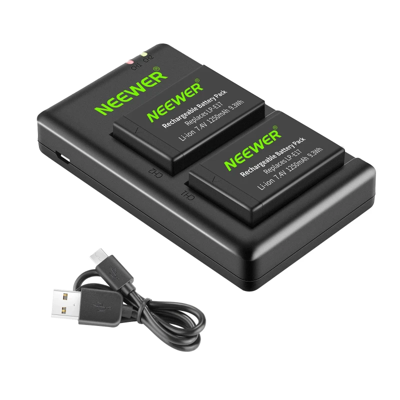 2-Pack LP-E17 Replacement Battery Charger Set for Canon