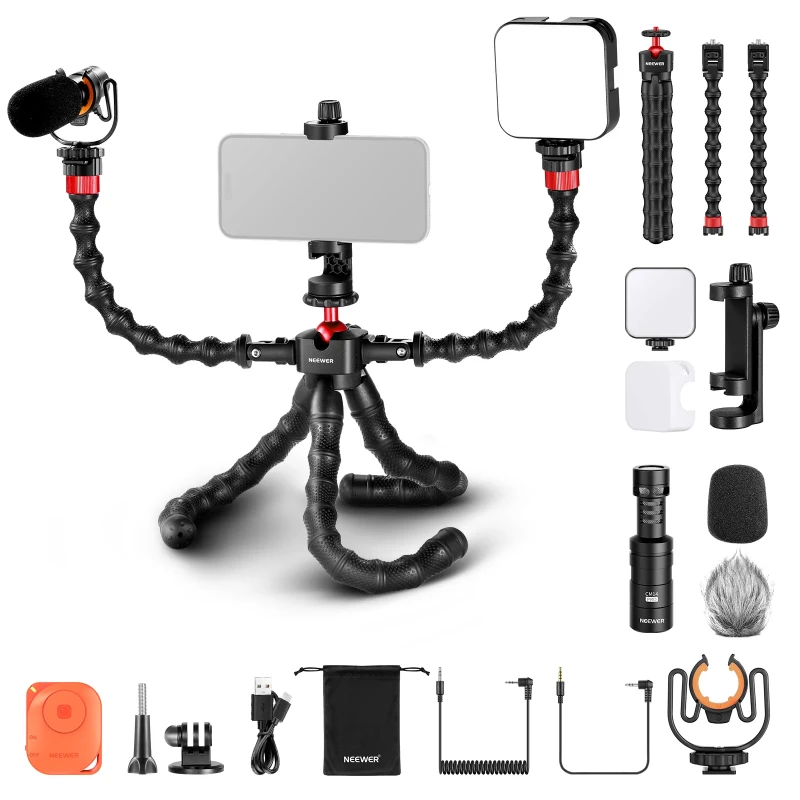 NEEWER Flexible Tripod Vlog Kit with CM14 PRO Mic & PL81 LED Light (TP91 )