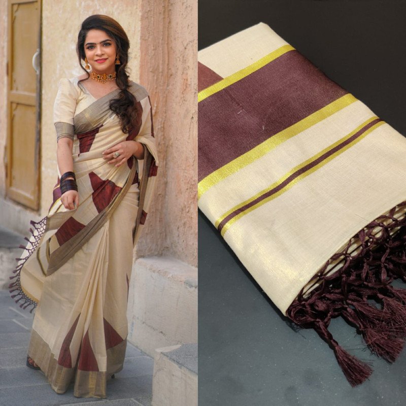 coffee brown saree with silk blouse 1716