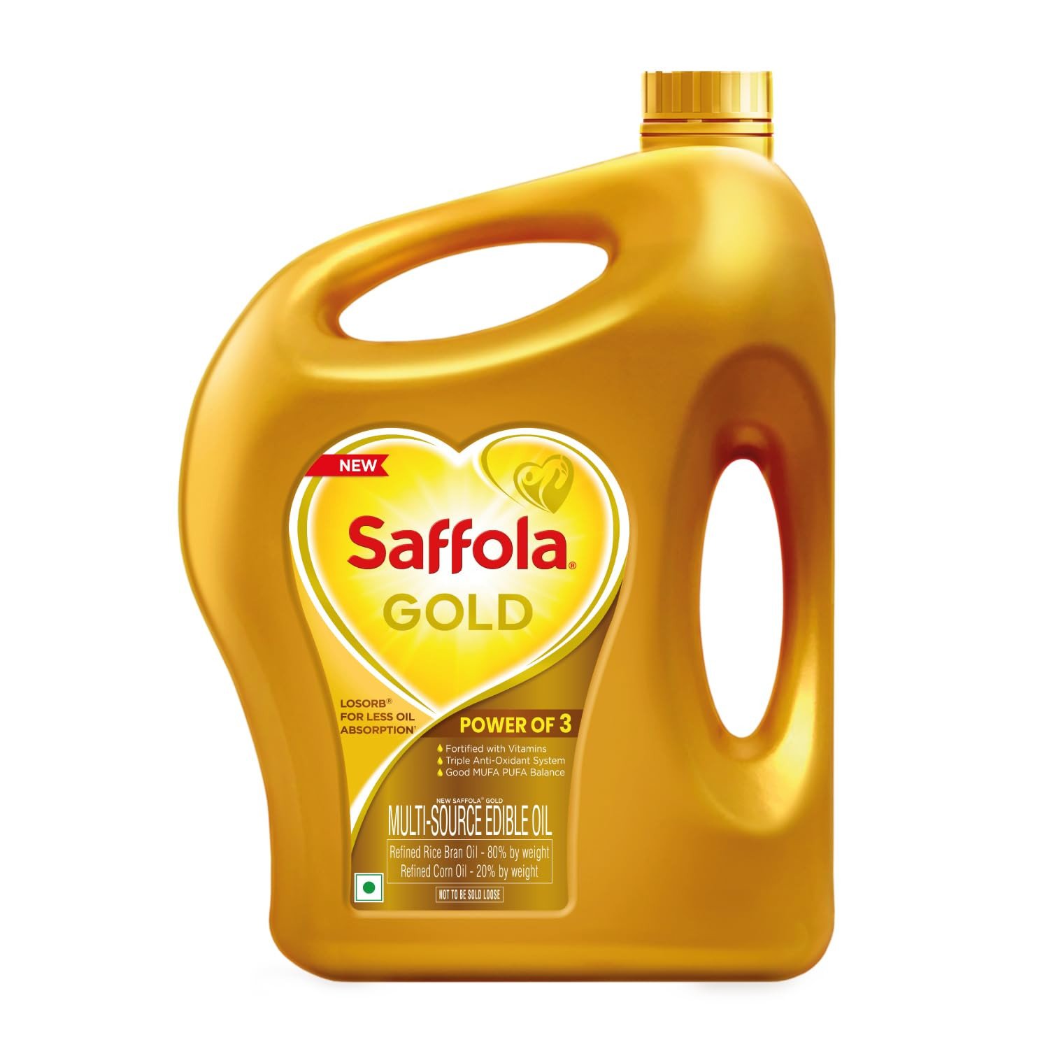 Saffola Gold Refined Cooking oil | Power of 3 - Balance of Good Fats, Triple Anti-Oxidant System & Fortified with Vitamins | Multi-Source Edible Rice Bran & Corn Oil | 3 Litre Jar