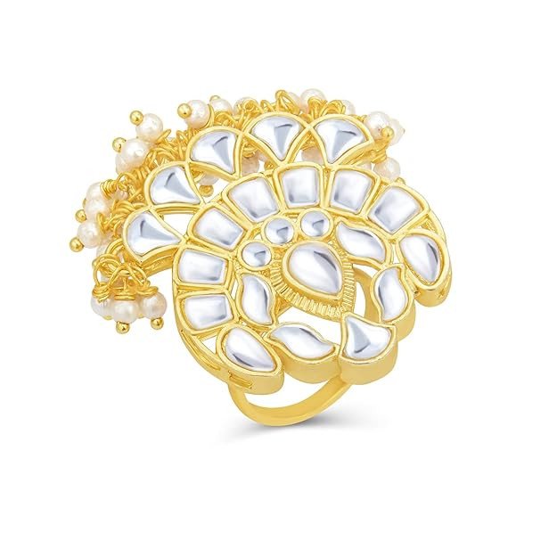 Fabulous Pearl Gold Plated Kundan Ring for Women (SKR85677)