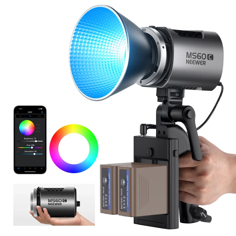 NEEWER RGB LED Video Light Handheld Spotlight (MS60C) - Battery kit